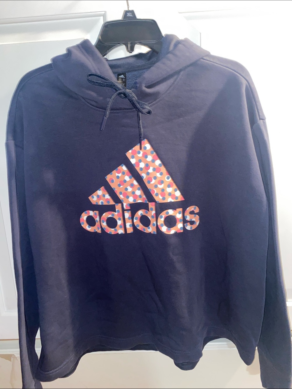 adidas Navy Hoodie with Multicolor Polka Dot Logo